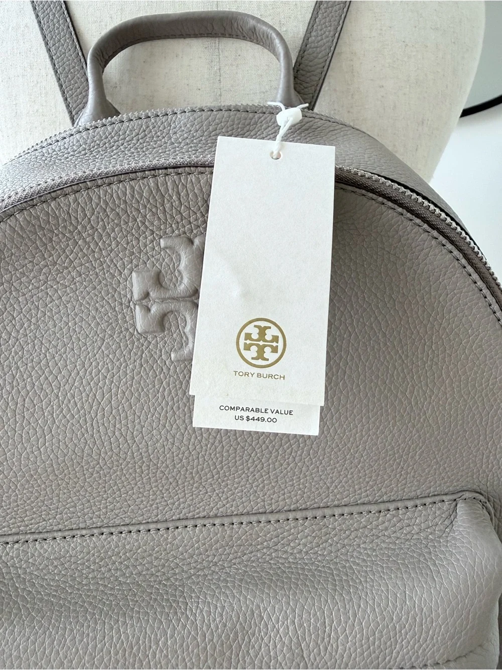 Tory Burch Slate Gray Pebbled Leather Backpack